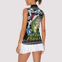 Funny Fishmas Bass Women Sleeveless Polo Shirt Fish Santa Hat Christmas Vibes - Wonder Print Shop