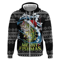 Funny Fishmas Bass Zip Hoodie Fish Santa Hat Christmas Vibes - Wonder Print Shop