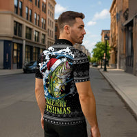 Funny Fishmas Bass Zipper Polo Shirt Fish Santa Hat Christmas Vibes - Wonder Print Shop