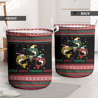 Funny Fishmas Bass Laundry Basket Christmas Santa Hat Lights - Wonder Print Shop
