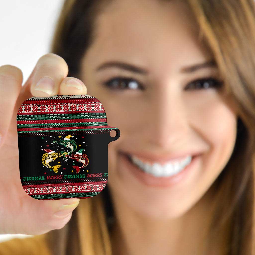 Funny Fishmas Bass AirPods Case Christmas Santa Hat Lights - Wonder Print Shop