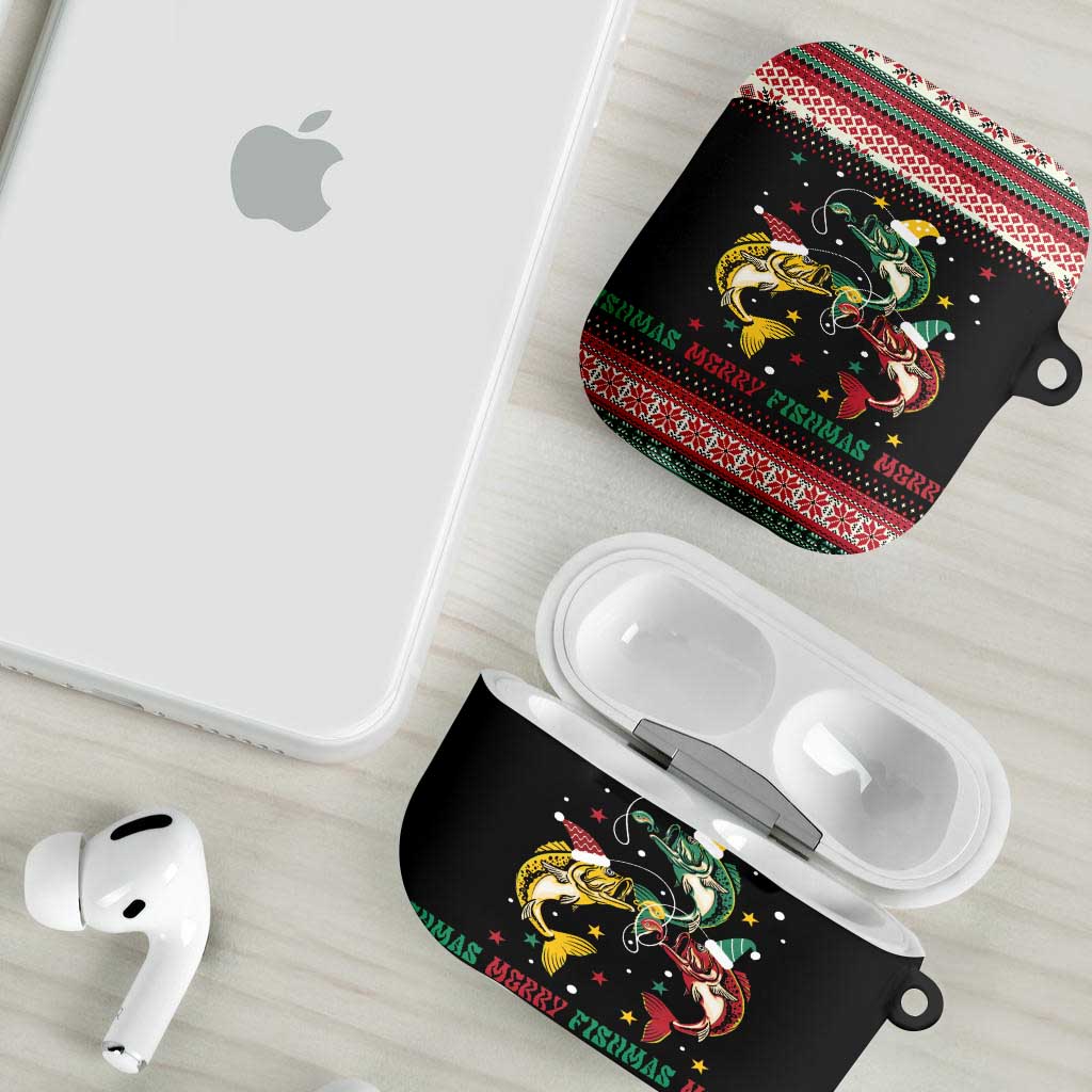 Funny Fishmas Bass AirPods Case Christmas Santa Hat Lights - Wonder Print Shop