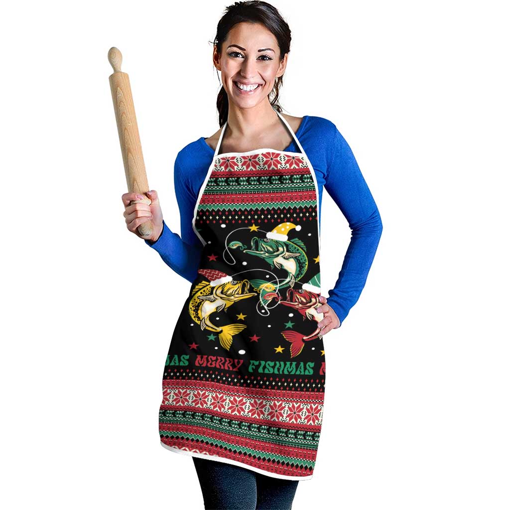Funny Fishmas Bass Apron Christmas Santa Hat Lights - Wonder Print Shop