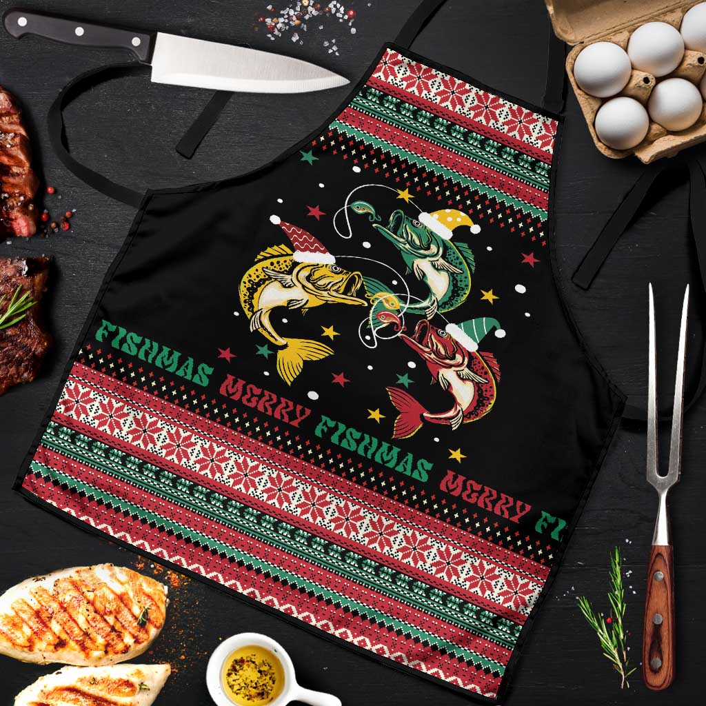 Funny Fishmas Bass Apron Christmas Santa Hat Lights - Wonder Print Shop