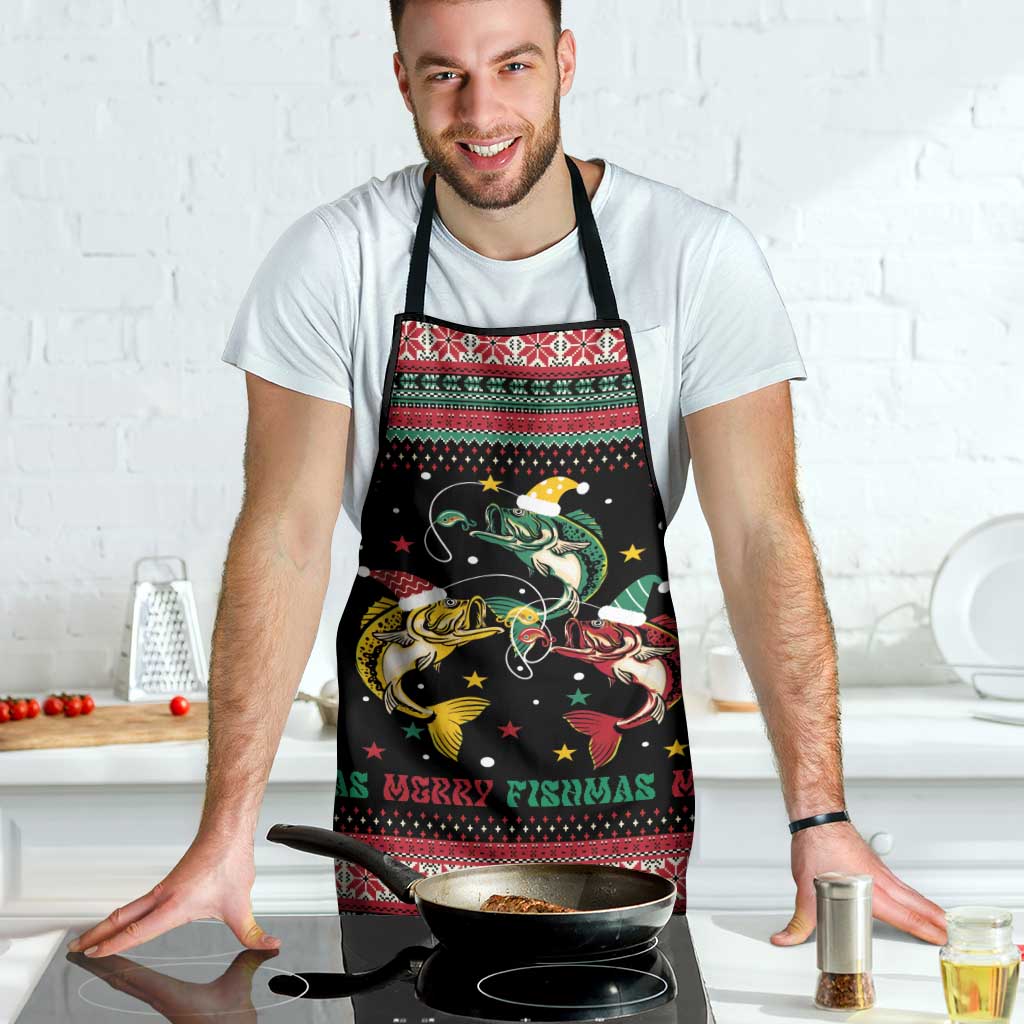 Funny Fishmas Bass Apron Christmas Santa Hat Lights - Wonder Print Shop