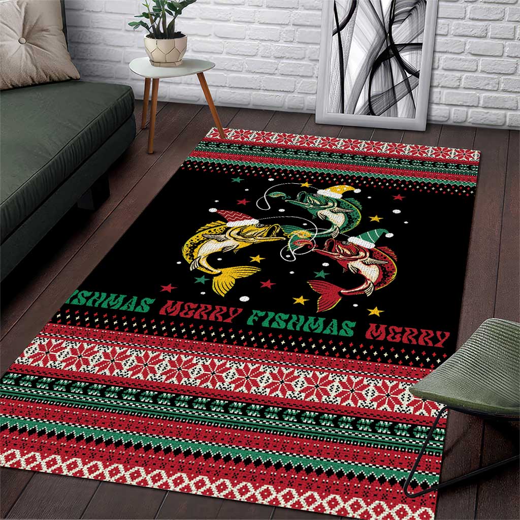 Funny Fishmas Bass Area Rug Christmas Santa Hat Lights - Wonder Print Shop