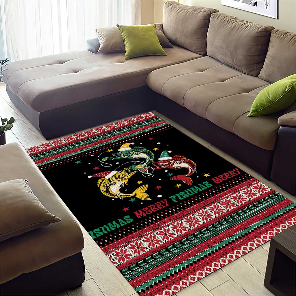 Funny Fishmas Bass Area Rug Christmas Santa Hat Lights - Wonder Print Shop