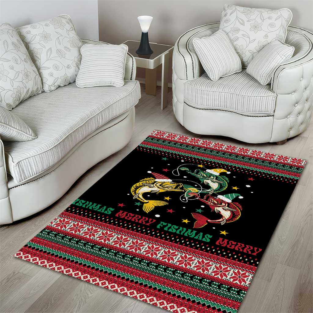 Funny Fishmas Bass Area Rug Christmas Santa Hat Lights - Wonder Print Shop