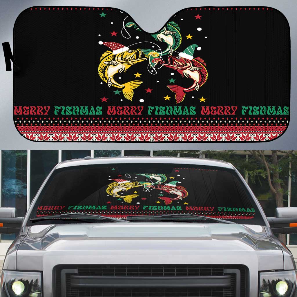 Funny Fishmas Bass Auto Sun Shade Christmas Santa Hat Lights - Wonder Print Shop