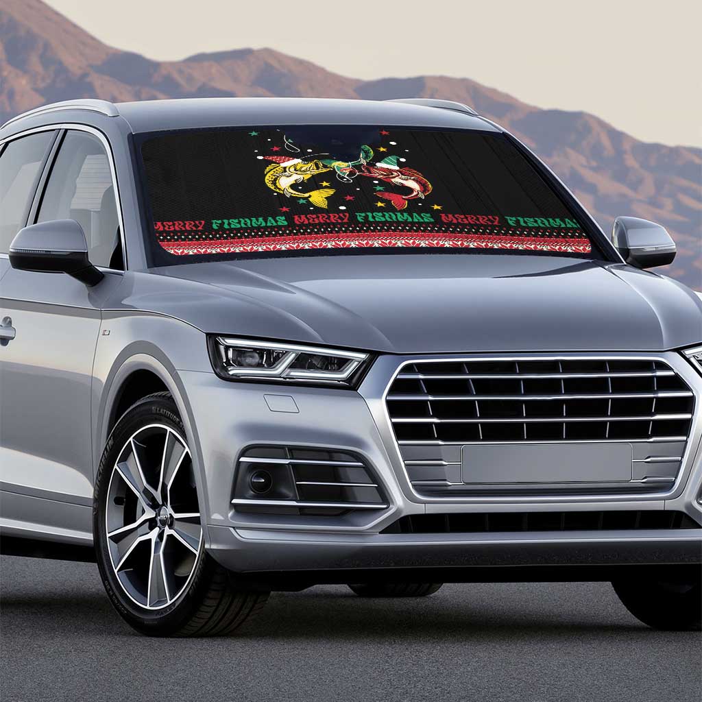 Funny Fishmas Bass Auto Sun Shade Christmas Santa Hat Lights - Wonder Print Shop