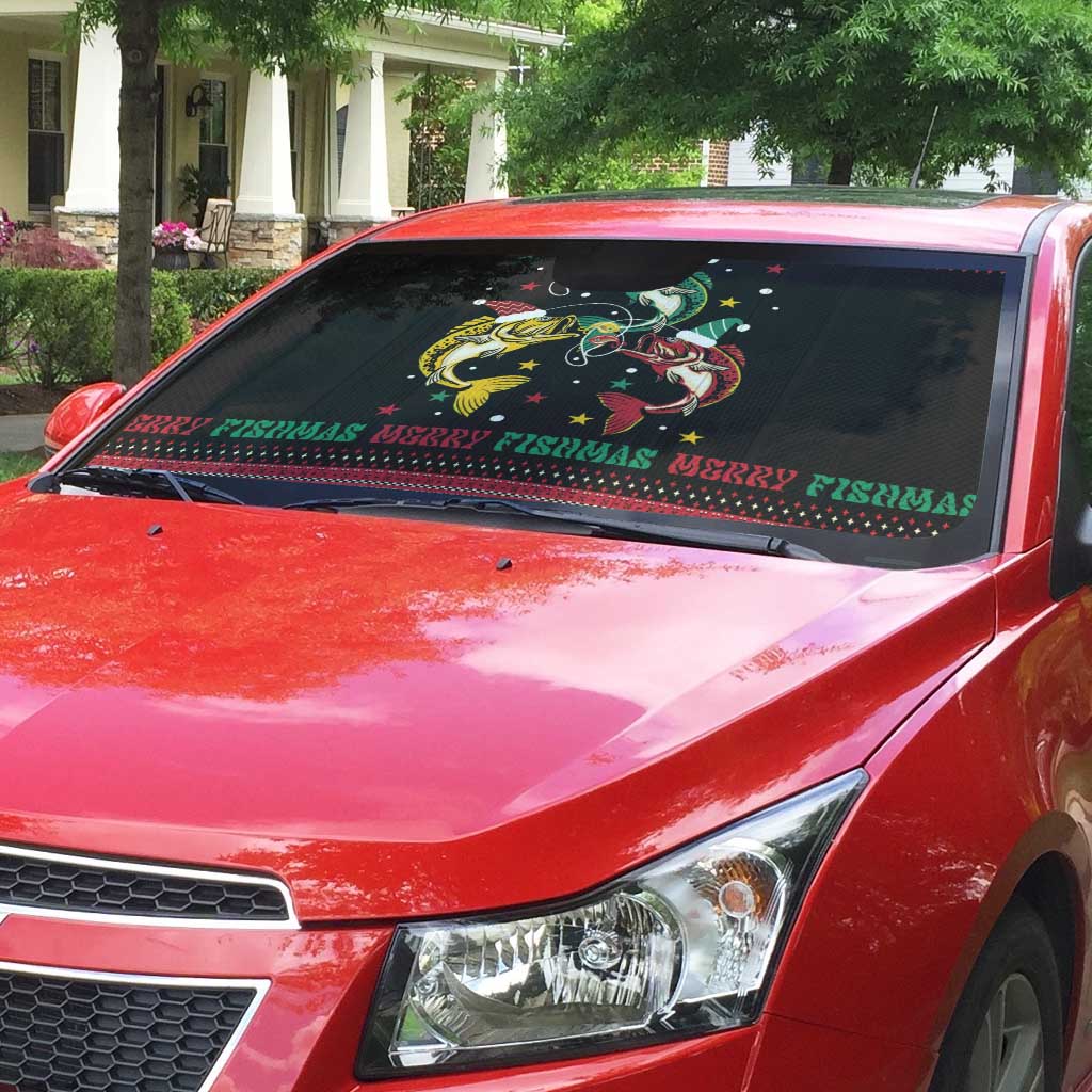 Funny Fishmas Bass Auto Sun Shade Christmas Santa Hat Lights - Wonder Print Shop