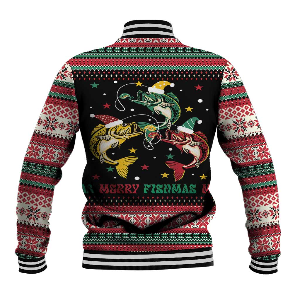 Funny Fishmas Bass Baseball Jacket Christmas Santa Hat Lights - Wonder Print Shop