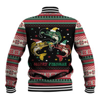 Funny Fishmas Bass Baseball Jacket Christmas Santa Hat Lights - Wonder Print Shop