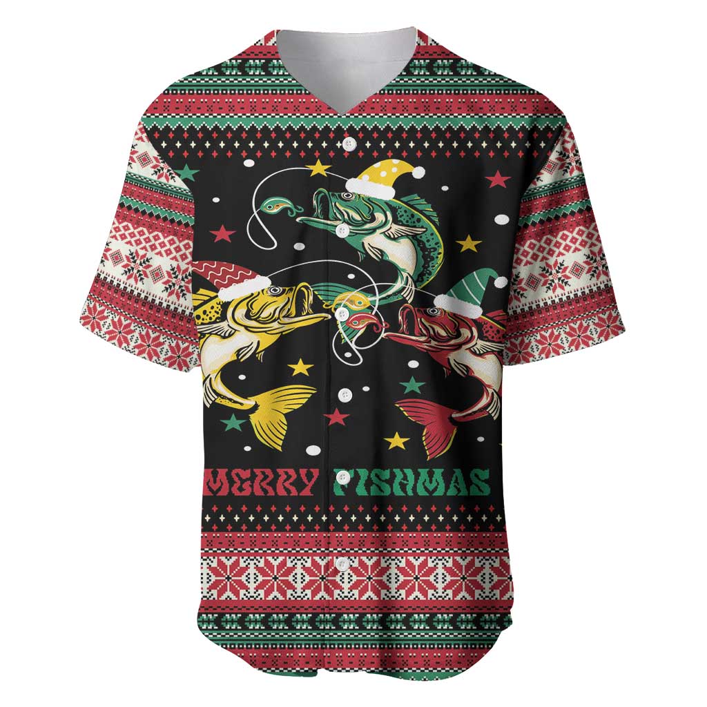 Funny Fishmas Bass Baseball Jersey Christmas Santa Hat Lights - Wonder Print Shop