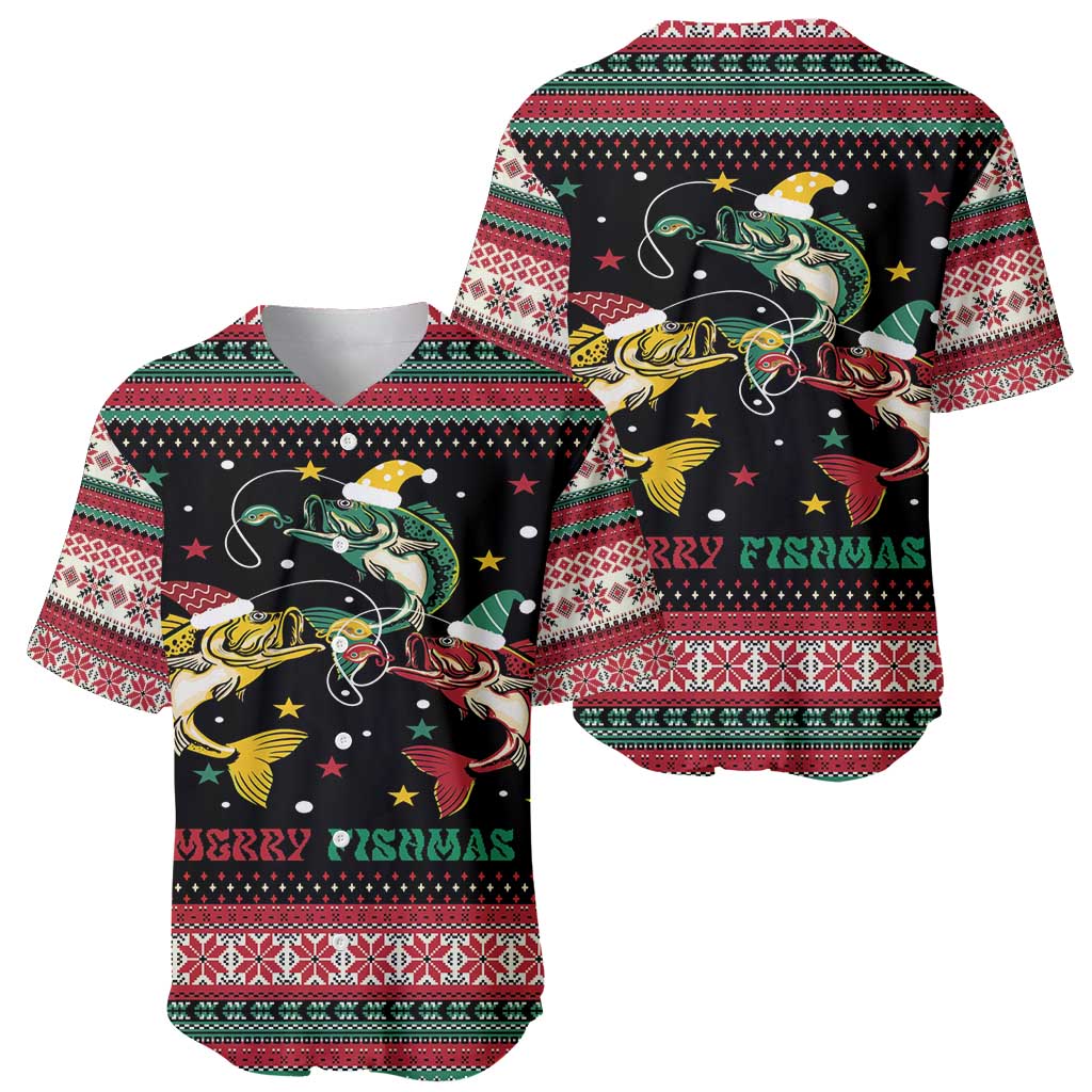 Funny Fishmas Bass Baseball Jersey Christmas Santa Hat Lights - Wonder Print Shop