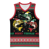 Funny Fishmas Bass Basketball Jersey Christmas Santa Hat Lights - Wonder Print Shop