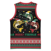 Funny Fishmas Bass Basketball Jersey Christmas Santa Hat Lights - Wonder Print Shop