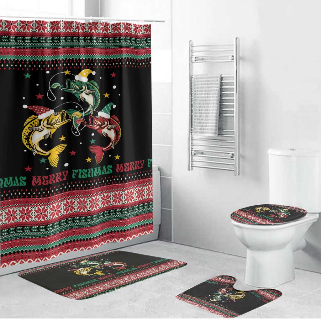 Funny Fishmas Bass Bathroom Set Christmas Santa Hat Lights - Wonder Print Shop