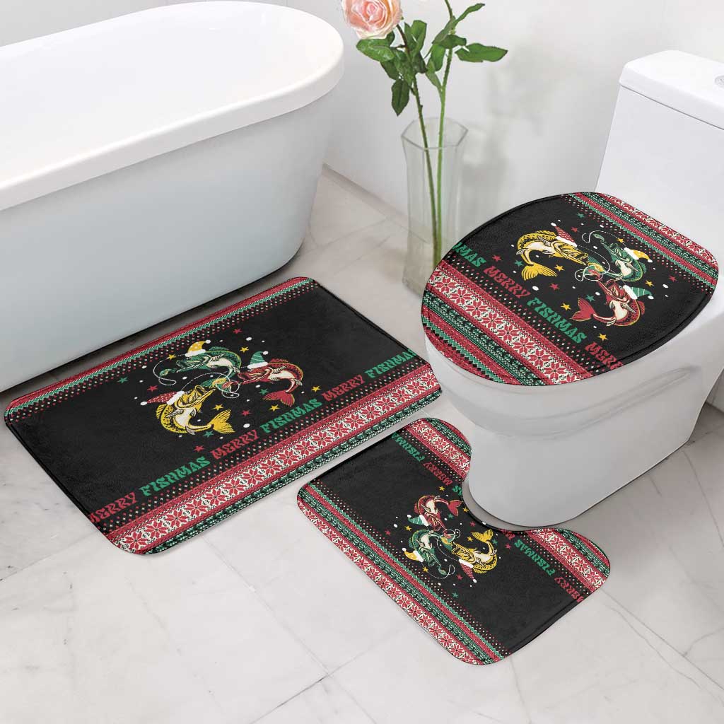 Funny Fishmas Bass Bathroom Set Christmas Santa Hat Lights - Wonder Print Shop