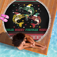 Funny Fishmas Bass Beach Blanket Christmas Santa Hat Lights - Wonder Print Shop