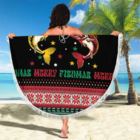 Funny Fishmas Bass Beach Blanket Christmas Santa Hat Lights - Wonder Print Shop