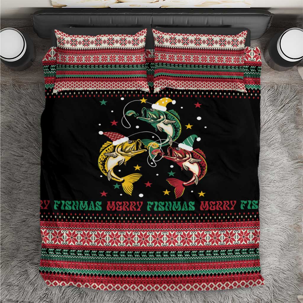 Funny Fishmas Bass Bedding Set Christmas Santa Hat Lights - Wonder Print Shop
