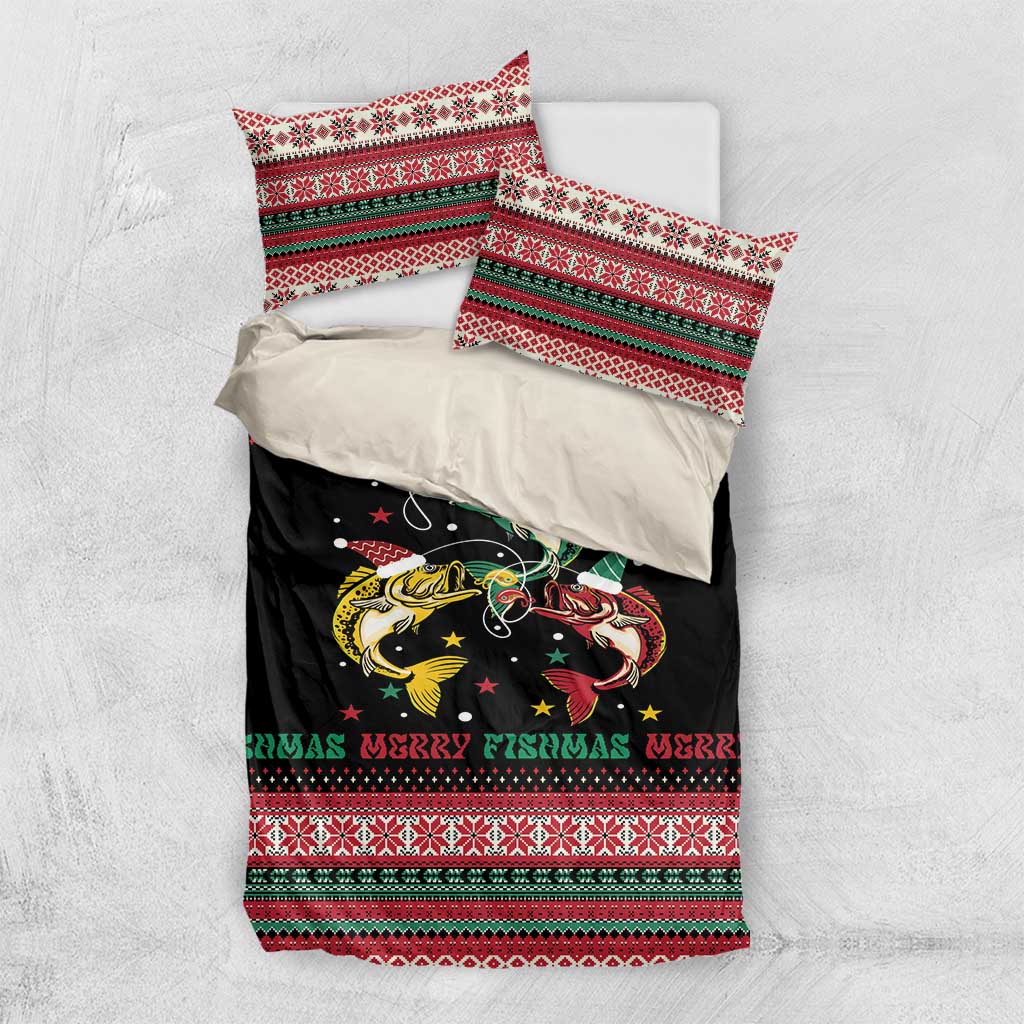 Funny Fishmas Bass Bedding Set Christmas Santa Hat Lights - Wonder Print Shop