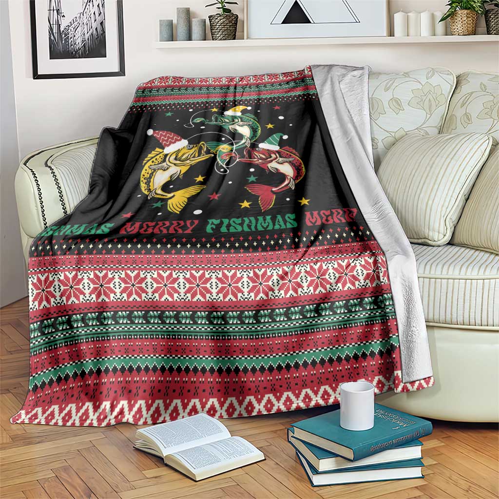 Funny Fishmas Bass Blanket Christmas Santa Hat Lights - Wonder Print Shop