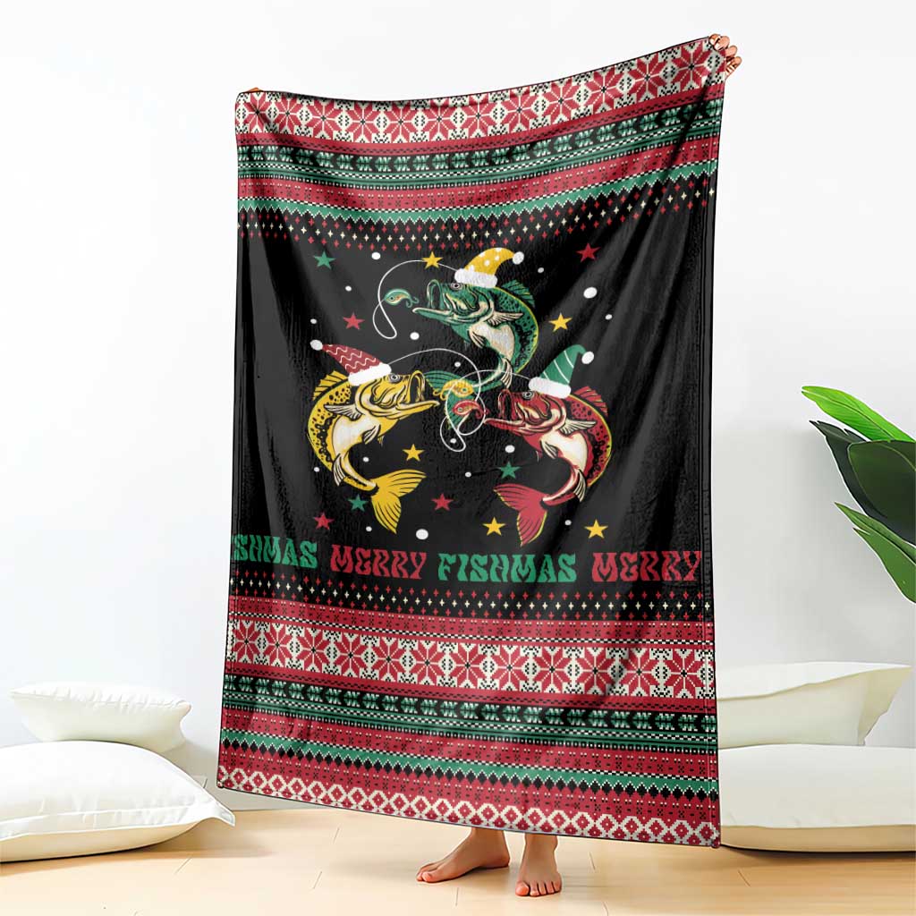 Funny Fishmas Bass Blanket Christmas Santa Hat Lights - Wonder Print Shop