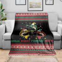 Funny Fishmas Bass Blanket Christmas Santa Hat Lights - Wonder Print Shop