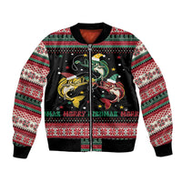 Funny Fishmas Bass Bomber Jacket Christmas Santa Hat Lights - Wonder Print Shop