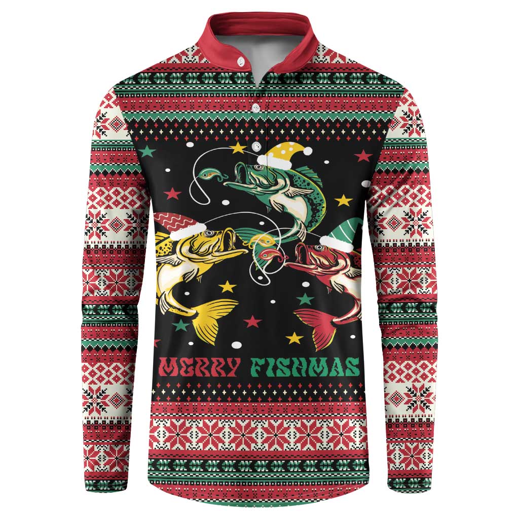 Funny Fishmas Bass Button Sweatshirt Christmas Santa Hat Lights - Wonder Print Shop