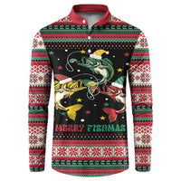 Funny Fishmas Bass Button Sweatshirt Christmas Santa Hat Lights - Wonder Print Shop