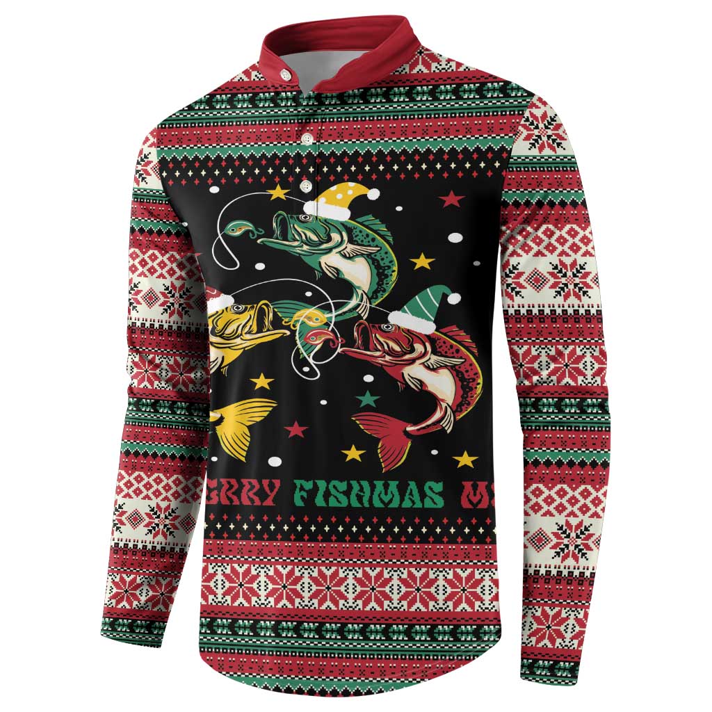 Funny Fishmas Bass Button Sweatshirt Christmas Santa Hat Lights - Wonder Print Shop