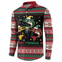 Funny Fishmas Bass Button Sweatshirt Christmas Santa Hat Lights - Wonder Print Shop