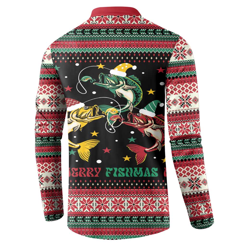 Funny Fishmas Bass Button Sweatshirt Christmas Santa Hat Lights - Wonder Print Shop