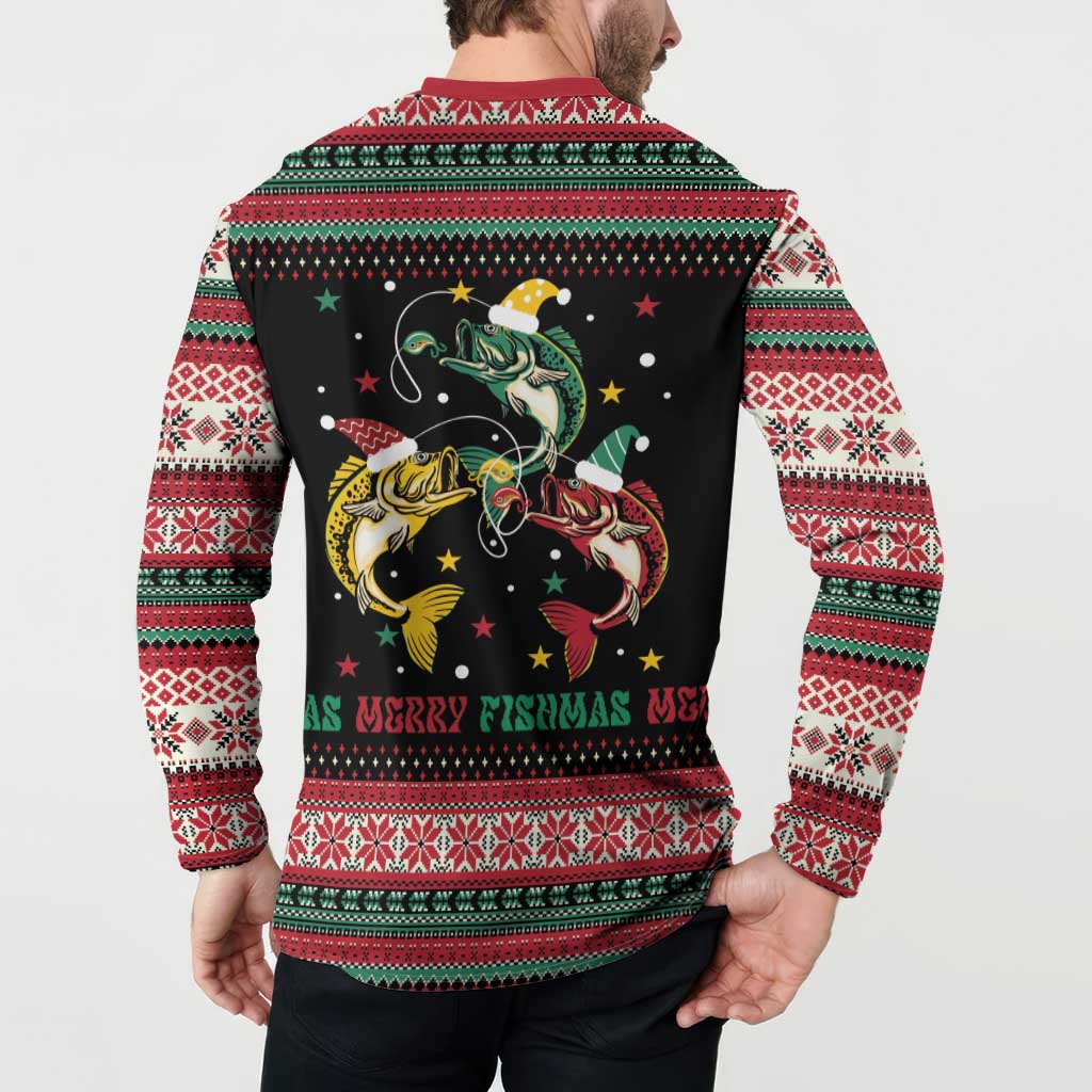 Funny Fishmas Bass Button Sweatshirt Christmas Santa Hat Lights - Wonder Print Shop