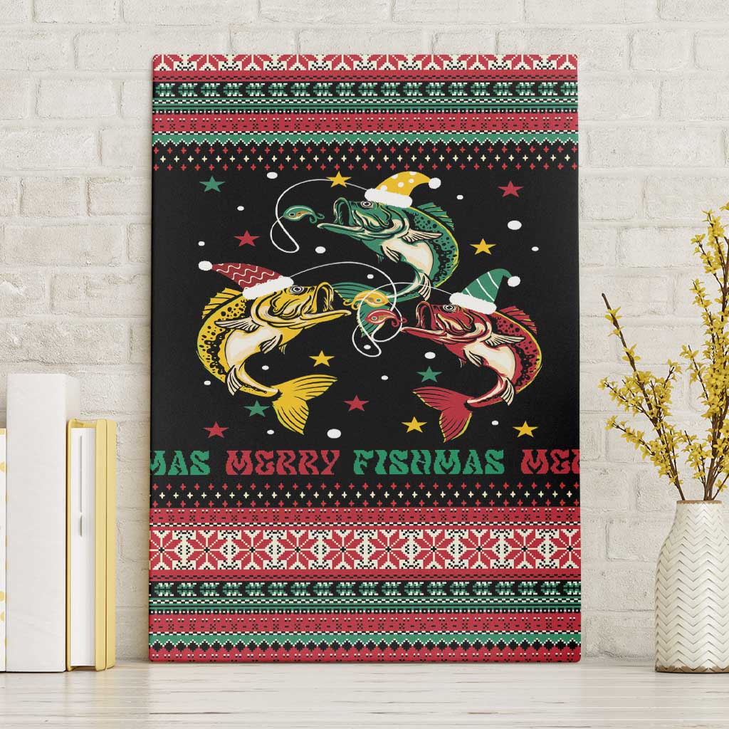 Funny Fishmas Bass Canvas Wall Art Christmas Santa Hat Lights - Wonder Print Shop