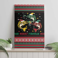 Funny Fishmas Bass Canvas Wall Art Christmas Santa Hat Lights - Wonder Print Shop