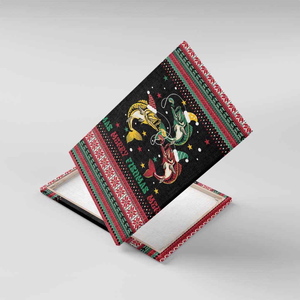 Funny Fishmas Bass Canvas Wall Art Christmas Santa Hat Lights - Wonder Print Shop