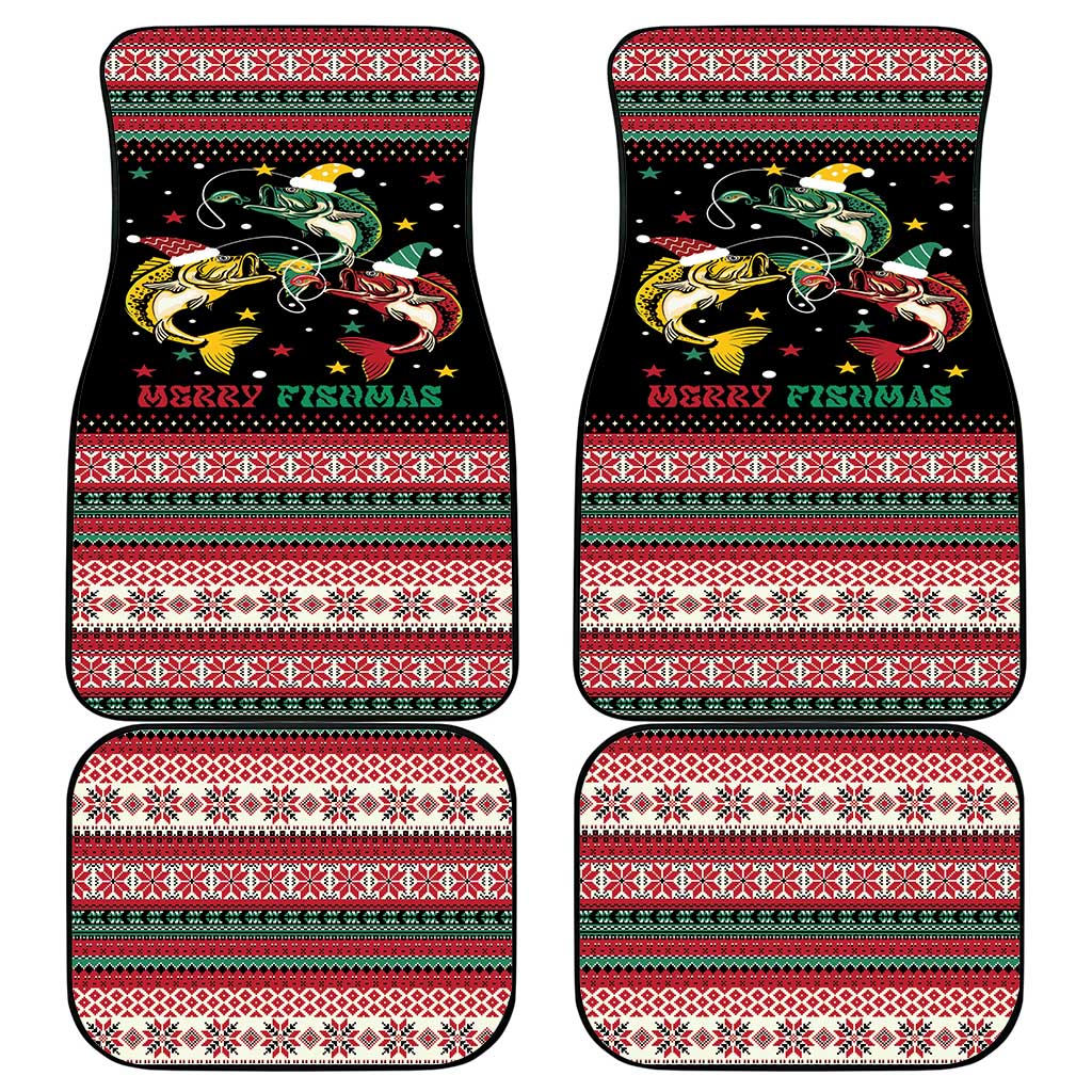 Funny Fishmas Bass Car Mats Christmas Santa Hat Lights - Wonder Print Shop