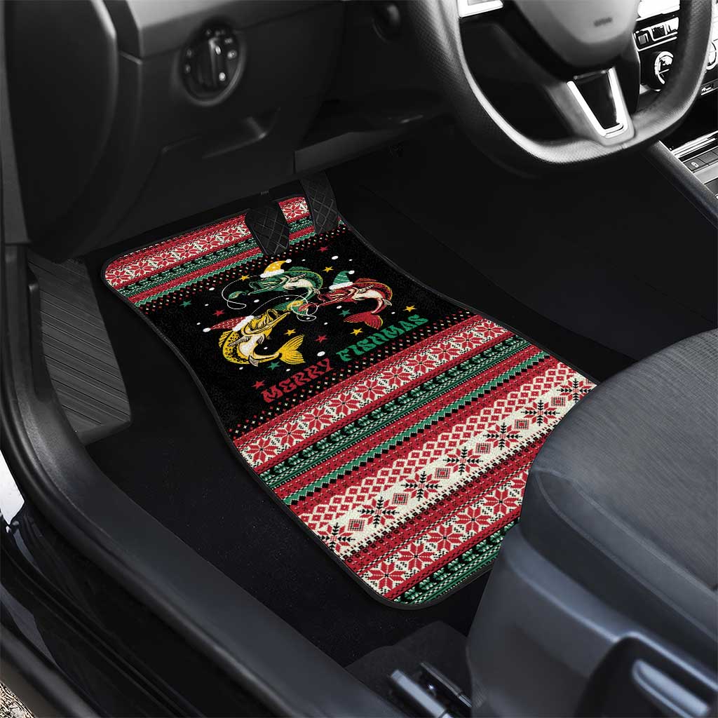 Funny Fishmas Bass Car Mats Christmas Santa Hat Lights - Wonder Print Shop