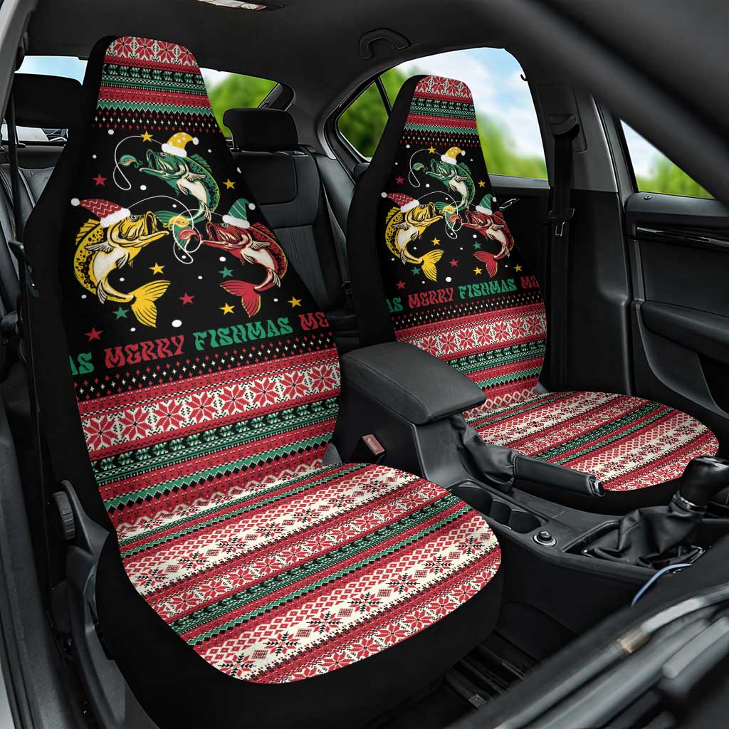 Funny Fishmas Bass Car Seat Cover Christmas Santa Hat Lights - Wonder Print Shop
