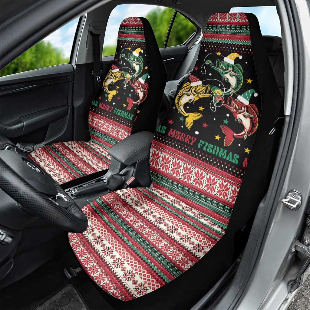 Funny Fishmas Bass Car Seat Cover Christmas Santa Hat Lights - Wonder Print Shop