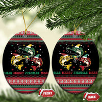 Funny Fishmas Bass Ceramic Ornament Christmas Santa Hat Lights - Wonder Print Shop
