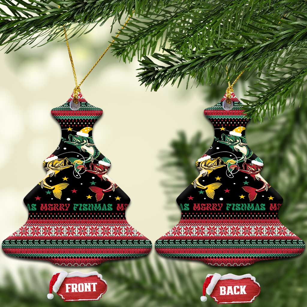 Funny Fishmas Bass Ceramic Ornament Christmas Santa Hat Lights - Wonder Print Shop