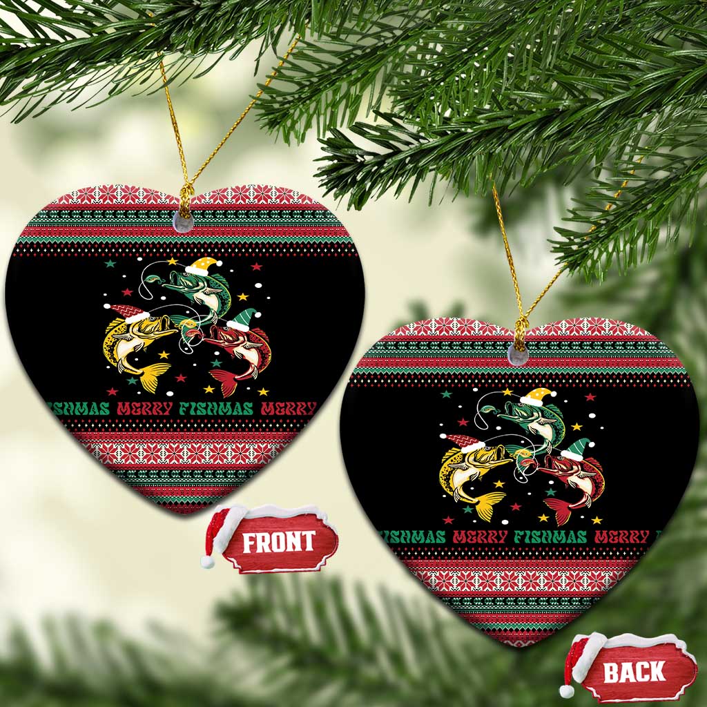 Funny Fishmas Bass Ceramic Ornament Christmas Santa Hat Lights - Wonder Print Shop