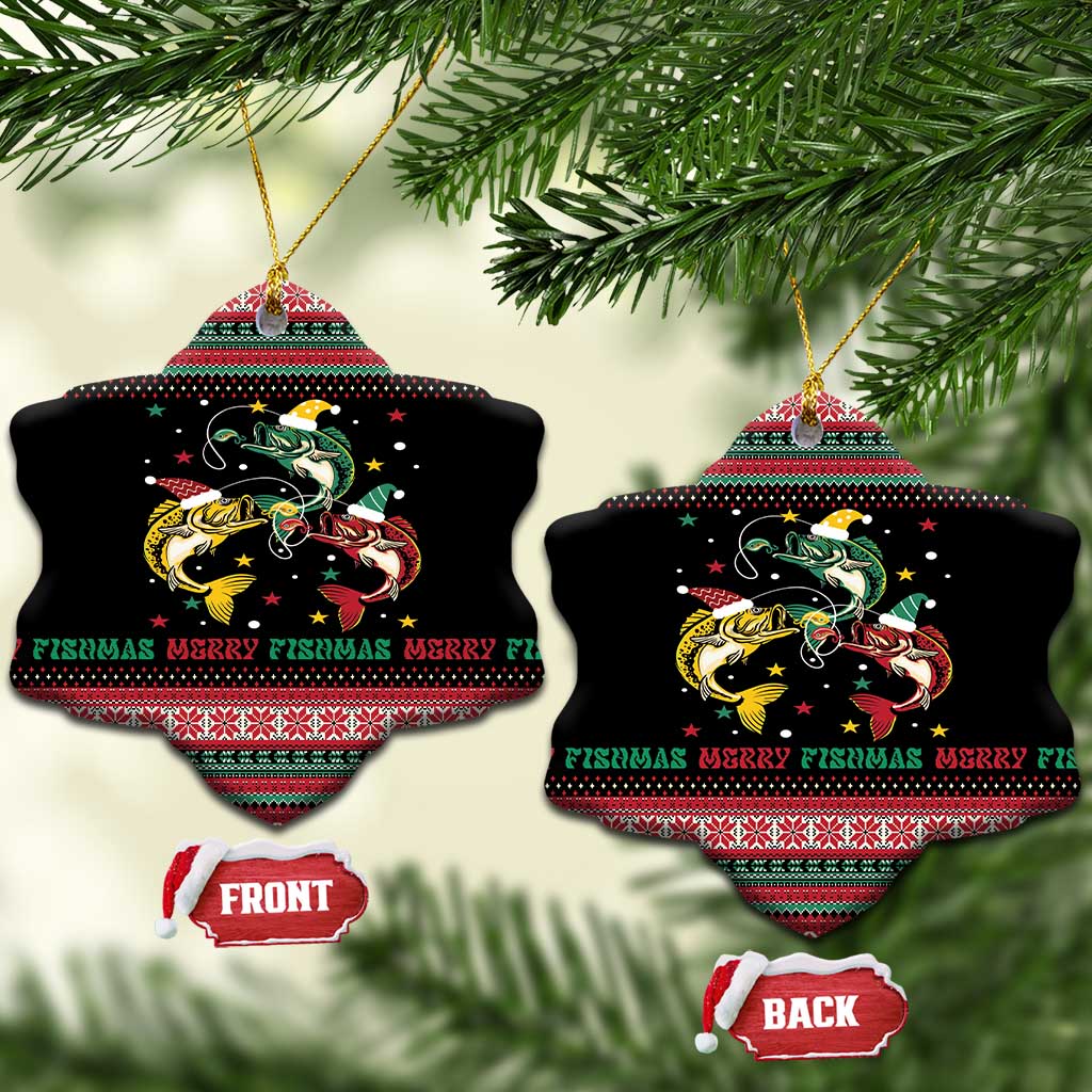 Funny Fishmas Bass Ceramic Ornament Christmas Santa Hat Lights - Wonder Print Shop