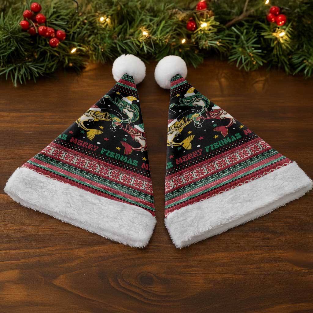 Funny Fishmas Bass Christmas Santa Hat Christmas Santa Hat Lights - Wonder Print Shop