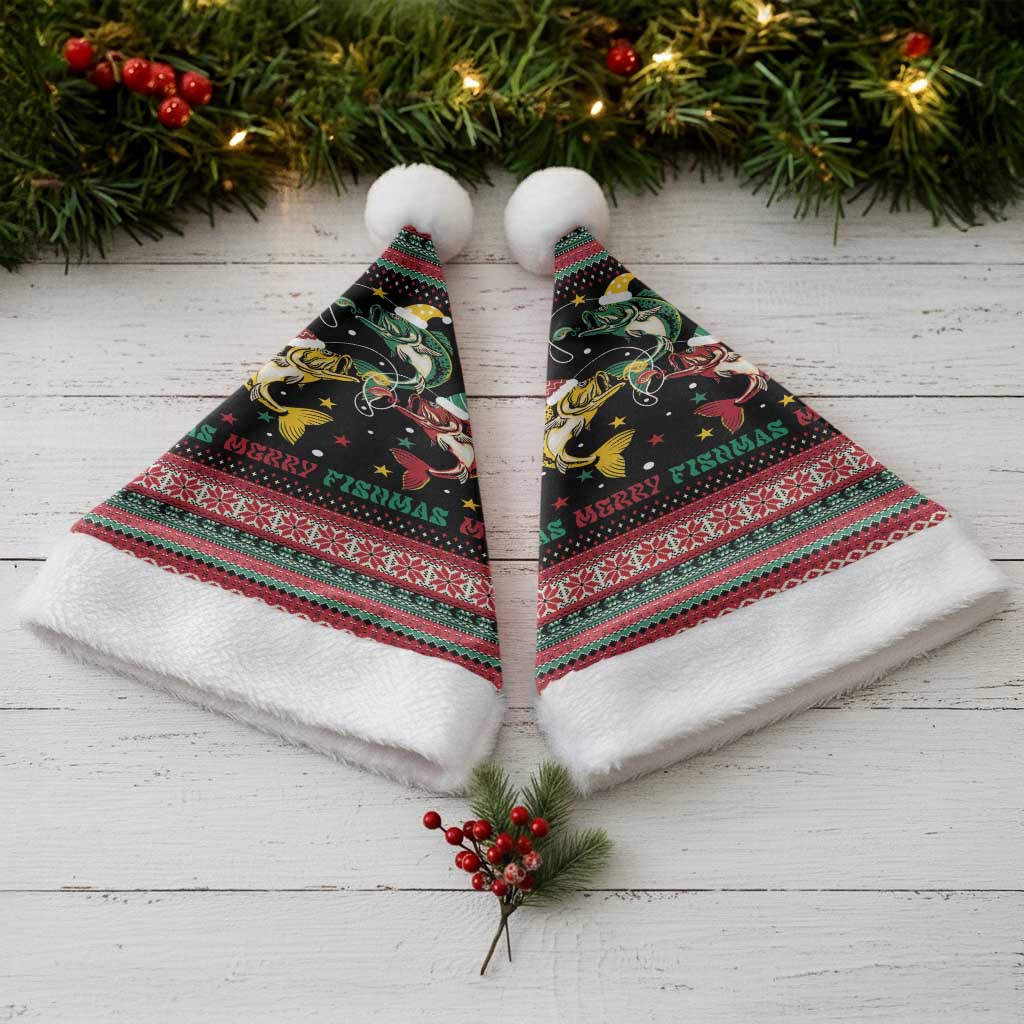 Funny Fishmas Bass Christmas Santa Hat Christmas Santa Hat Lights - Wonder Print Shop